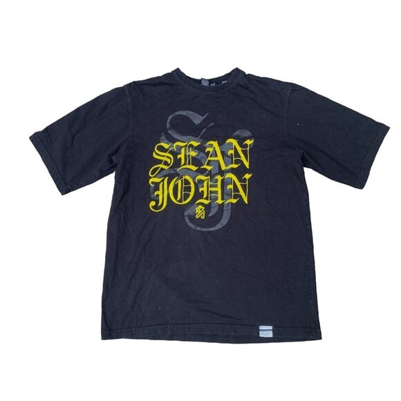 VINTAGE Sean John Graphic T Shirt Large Black BIG LOGO - Picture 1 of 4